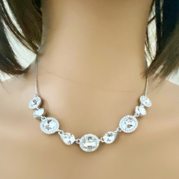 Vintage Givenchy Silver Tone Necklace- Chunky Round Crystals Necklace and Earr… - Picture 1 of 12